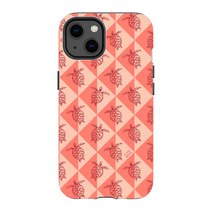 iPhone Tough Phone Case - Turtle Diamonds Coral