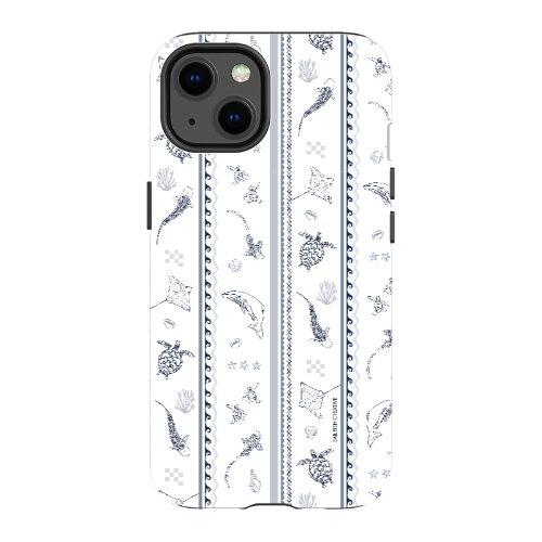 iPhone Tough Phone Case - Candy Stripes Overcast Blue on White
