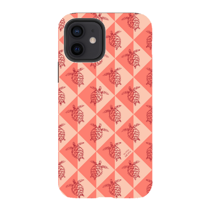iPhone Tough Phone Case - Turtle Diamonds Coral