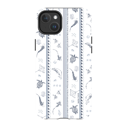 iPhone MagSafe Tough Phone Case - Candy Stripes Overcast Blue on White