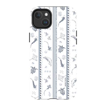 iPhone MagSafe Tough Phone Case - Candy Stripes Overcast Blue on White