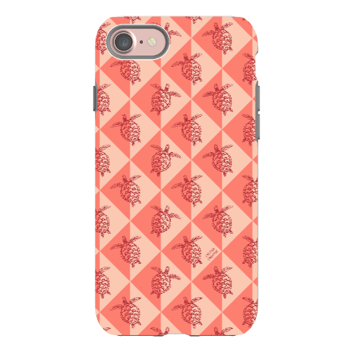 iPhone Tough Phone Case - Turtle Diamonds Coral