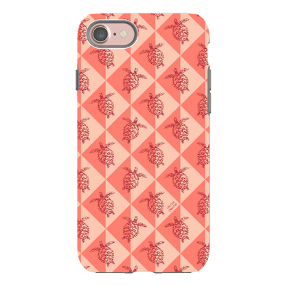 iPhone Tough Phone Case - Turtle Diamonds Coral