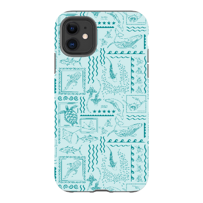 iPhone Tough Phone Case - Busy Print Teal
