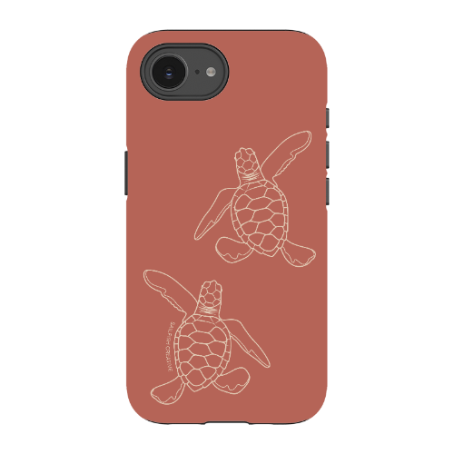 iPhone Tough Case - Turtle Hatchlings Outline Rusty Coral