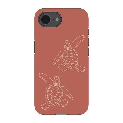 iPhone Tough Case - Turtle Hatchlings Outline Rusty Coral