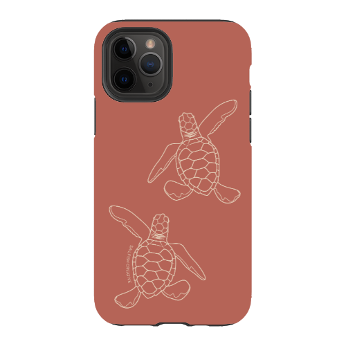 iPhone Tough Case - Turtle Hatchlings Outline Rusty Coral