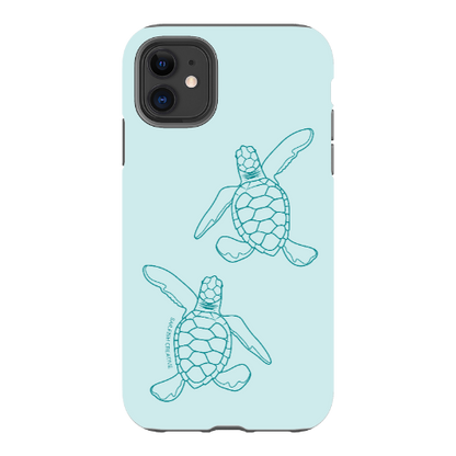 iPhone Tough Phone Case - Turtle Hatchlings Outline Teal - Sailfish Creative
