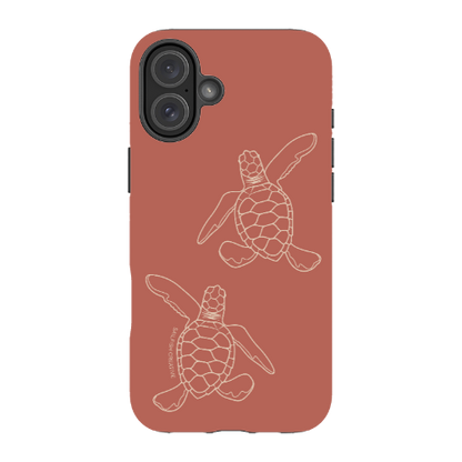 iPhone Tough Case - Turtle Hatchlings Outline Rusty Coral