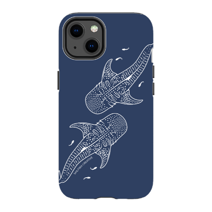 iPhone Tough Phone Case - Whale Sharks Outline Navy - Sailfish Creative