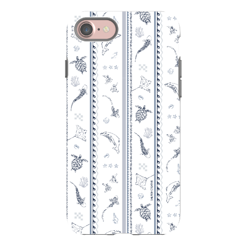 iPhone Tough Phone Case - Candy Stripes Overcast Blue on White