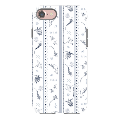 iPhone Tough Phone Case - Candy Stripes Overcast Blue on White