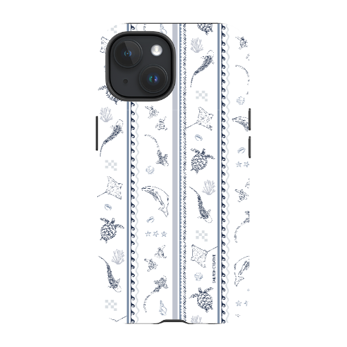 iPhone MagSafe Tough Phone Case - Candy Stripes Overcast Blue on White