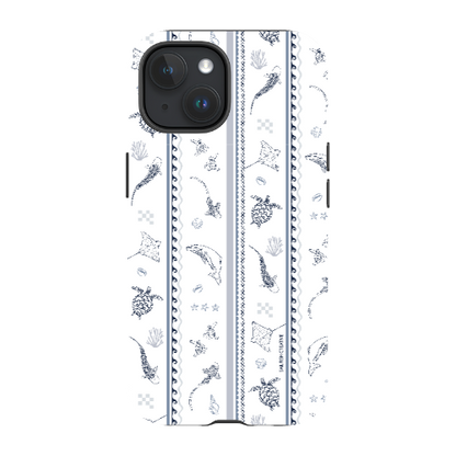 iPhone MagSafe Tough Phone Case - Candy Stripes Overcast Blue on White