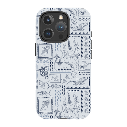 iPhone MagSafe Tough Phone Case - Busy Print Overcast Blue
