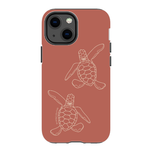 iPhone Tough Case - Turtle Hatchlings Outline Rusty Coral
