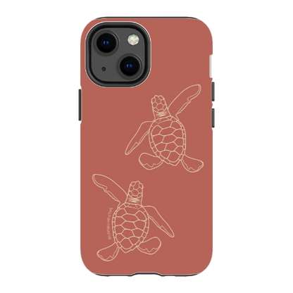 iPhone Tough Case - Turtle Hatchlings Outline Rusty Coral