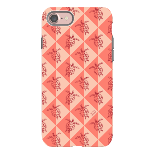 iPhone Tough Phone Case - Turtle Diamonds Coral