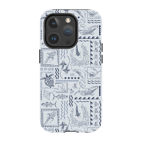 iPhone MagSafe Tough Phone Case - Busy Print Overcast Blue