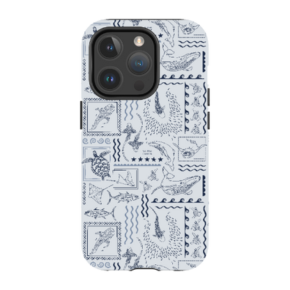 iPhone MagSafe Tough Phone Case - Busy Print Overcast Blue