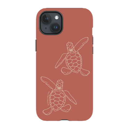 iPhone Tough Case - Turtle Hatchlings Outline Rusty Coral