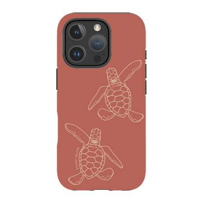 iPhone Tough Case - Turtle Hatchlings Outline Rusty Coral