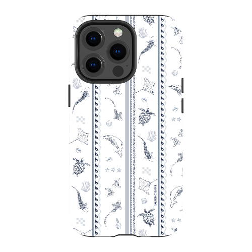 iPhone MagSafe Tough Phone Case - Candy Stripes Overcast Blue on White