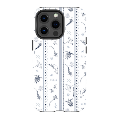 iPhone MagSafe Tough Phone Case - Candy Stripes Overcast Blue on White
