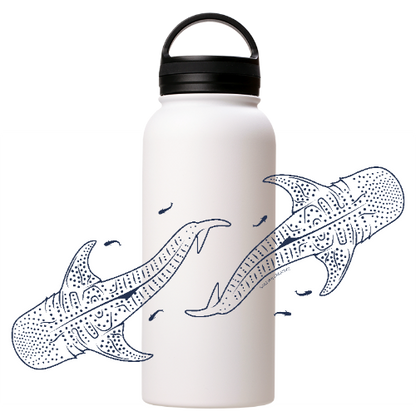 Whale Sharks Line Art - Stainless Steel Water Bottle - Sailfish Creative