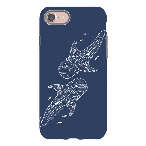 iPhone Tough Phone Case - Whale Sharks Outline Navy - Sailfish Creative