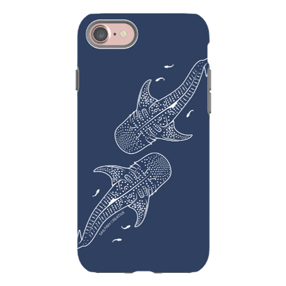 iPhone Tough Phone Case - Whale Sharks Outline Navy - Sailfish Creative