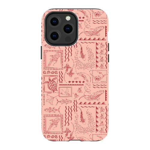 iPhone Tough Phone Case - Busy Print Coral