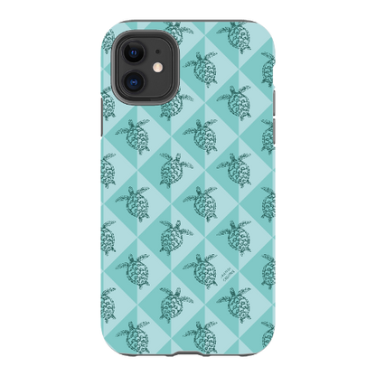 iPhone Tough Phone Case - Turtle Diamonds Teal