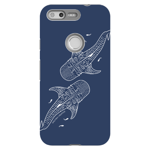 Google Pixel Tough Phone Case - Whale Sharks Outline Navy - Sailfish Creative