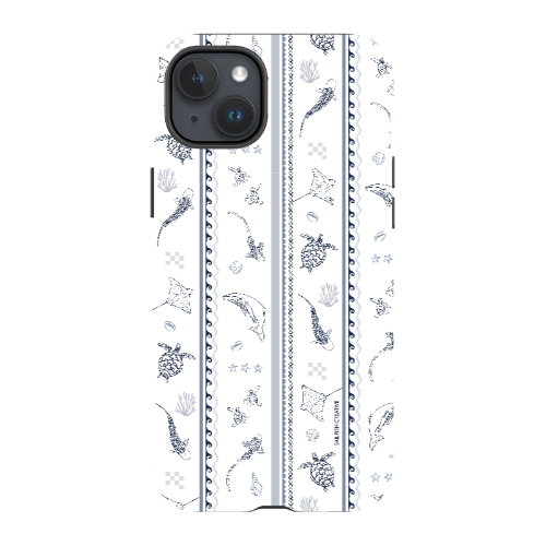 iPhone Tough Phone Case - Candy Stripes Overcast Blue on White