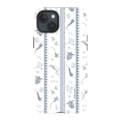 iPhone Tough Phone Case - Candy Stripes Overcast Blue on White