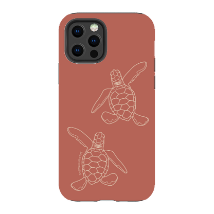 iPhone Tough Case - Turtle Hatchlings Outline Rusty Coral