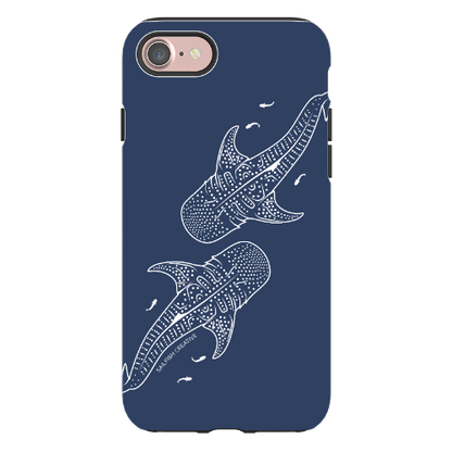 iPhone Tough Phone Case - Whale Sharks Outline Navy - Sailfish Creative