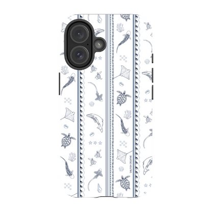 iPhone MagSafe Tough Phone Case - Candy Stripes Overcast Blue on White