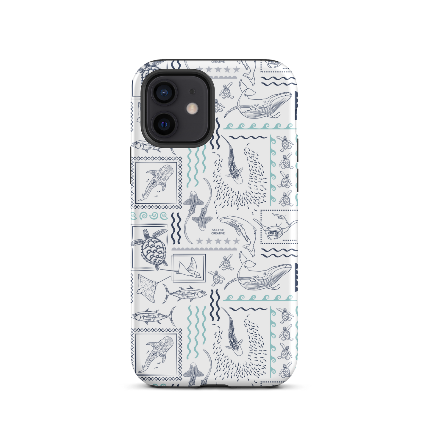 iPhone Phone Case - Busy Print Navy and Teal on White