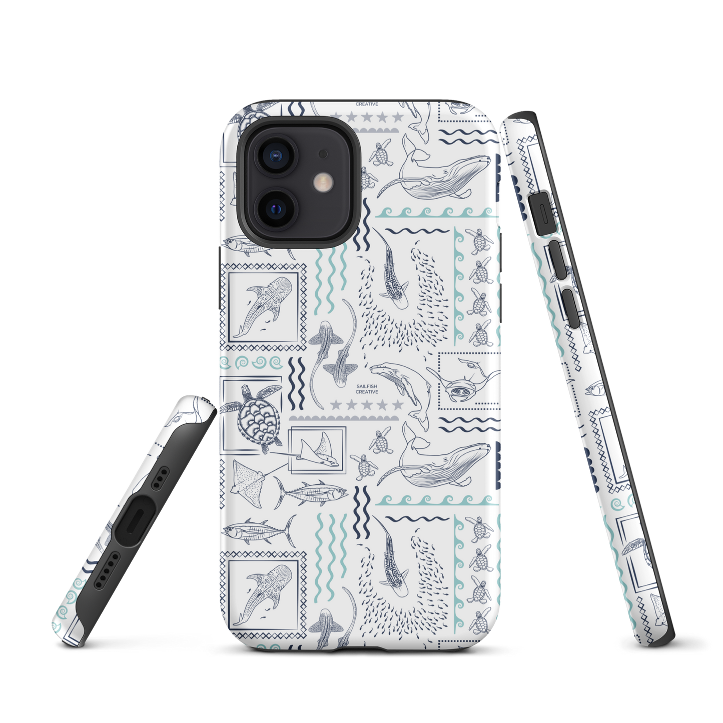 iPhone Phone Case - Busy Print Navy and Teal on White
