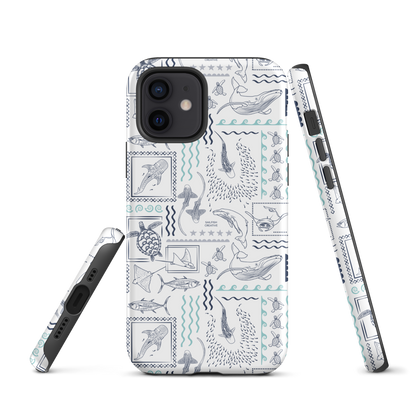 iPhone Phone Case - Busy Print Navy and Teal on White