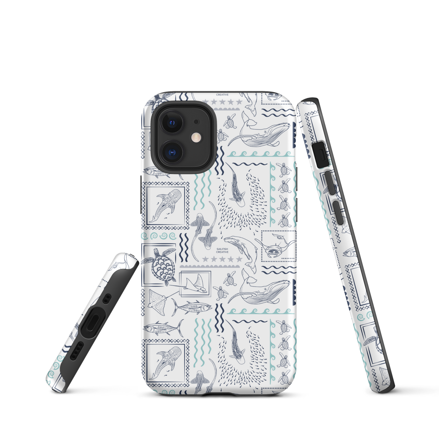iPhone Phone Case - Busy Print Navy and Teal on White