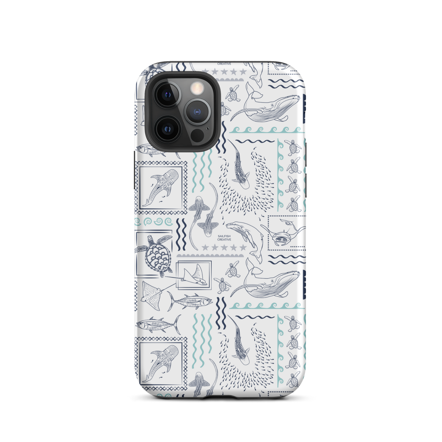 iPhone Phone Case - Busy Print Navy and Teal on White
