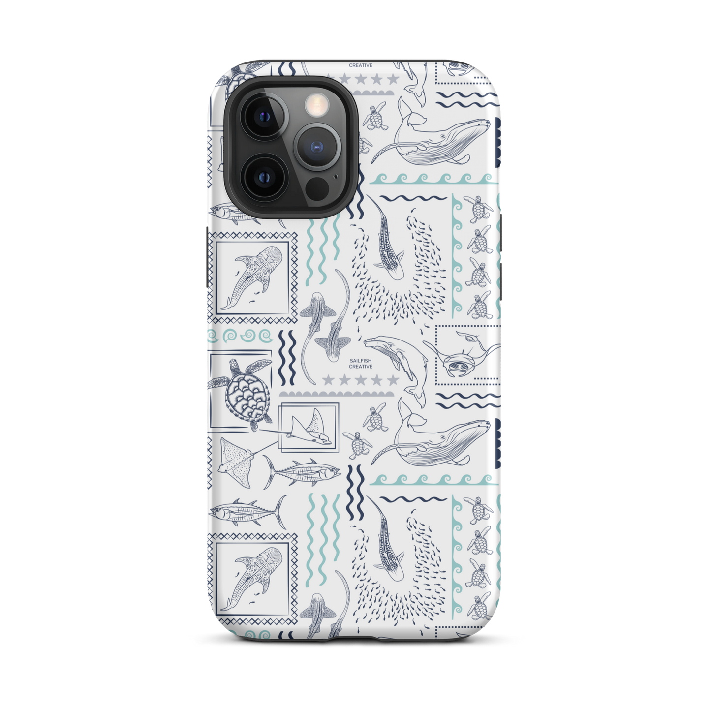 iPhone Phone Case - Busy Print Navy and Teal on White
