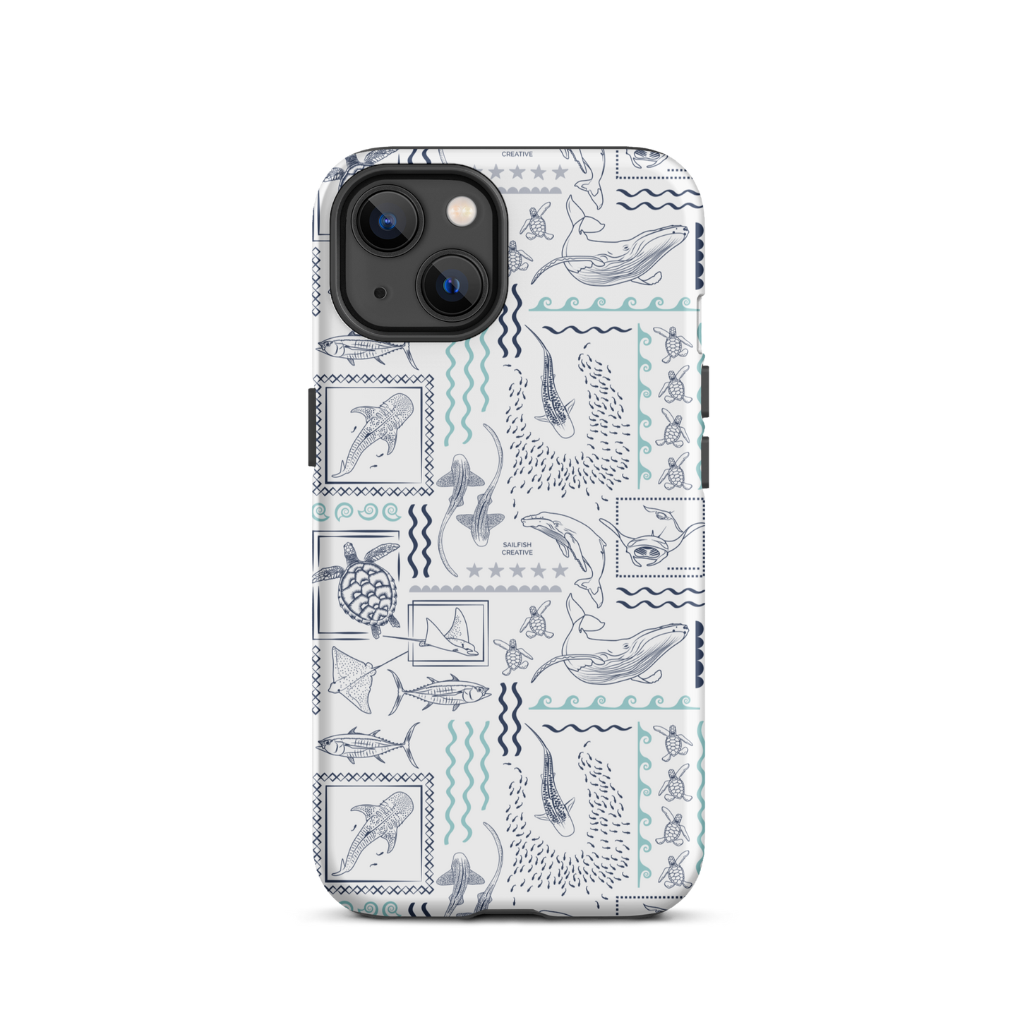 iPhone Phone Case - Busy Print Navy and Teal on White