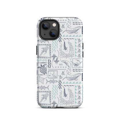 iPhone Phone Case - Busy Print Navy and Teal on White
