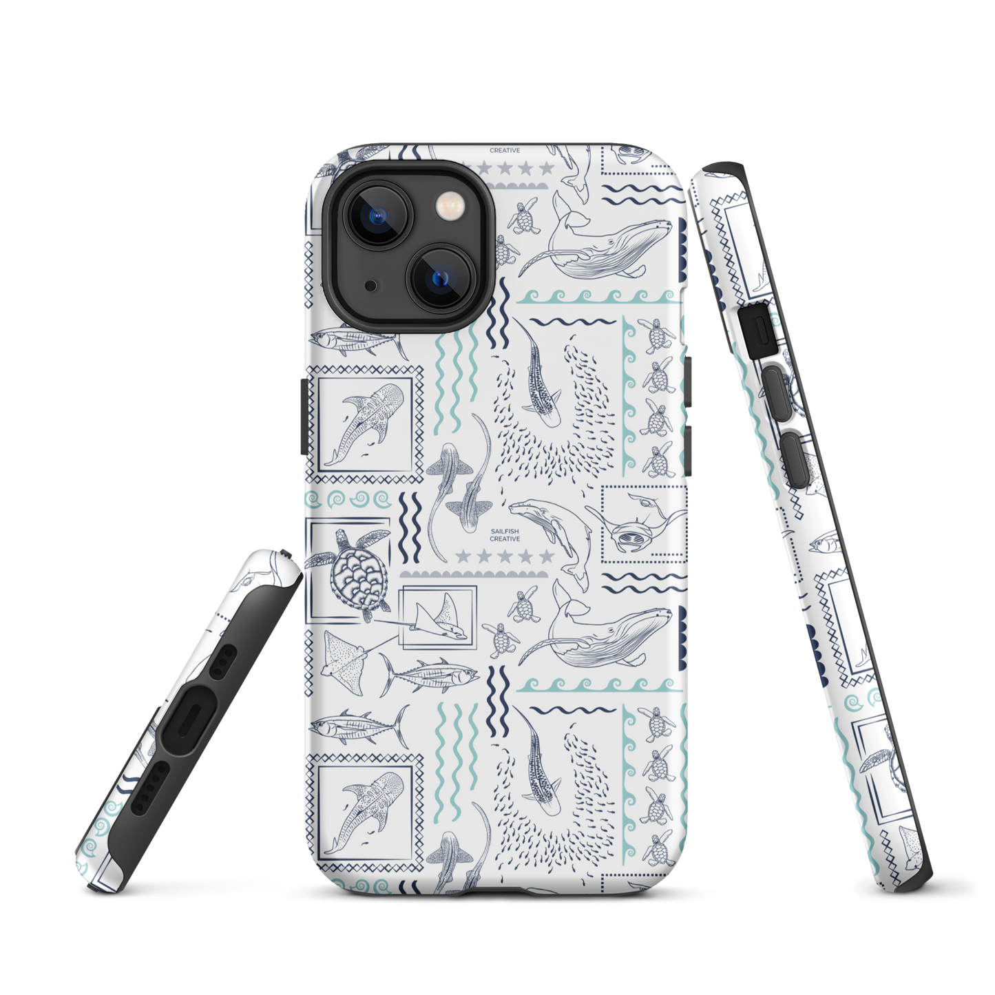 iPhone Phone Case - Busy Print Navy and Teal on White
