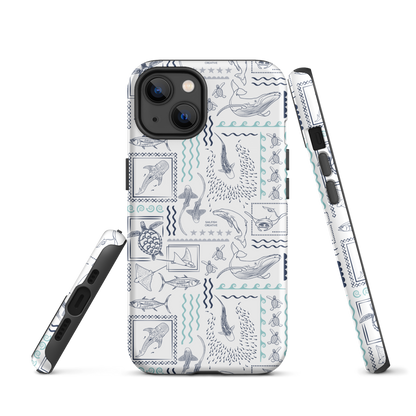iPhone Phone Case - Busy Print Navy and Teal on White