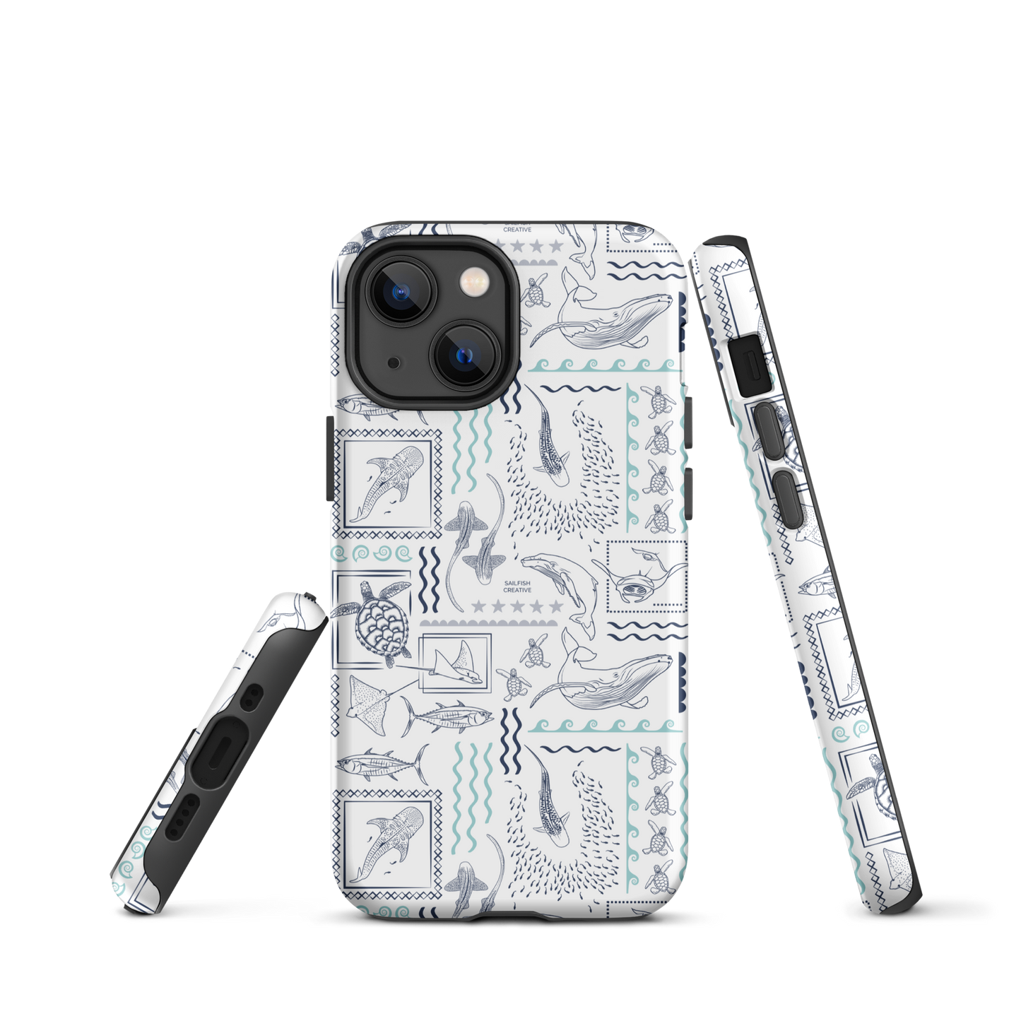 iPhone Phone Case - Busy Print Navy and Teal on White